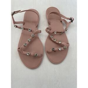 Schutz Sandals Flats Crystal Embellished Strappy Bria FLAW